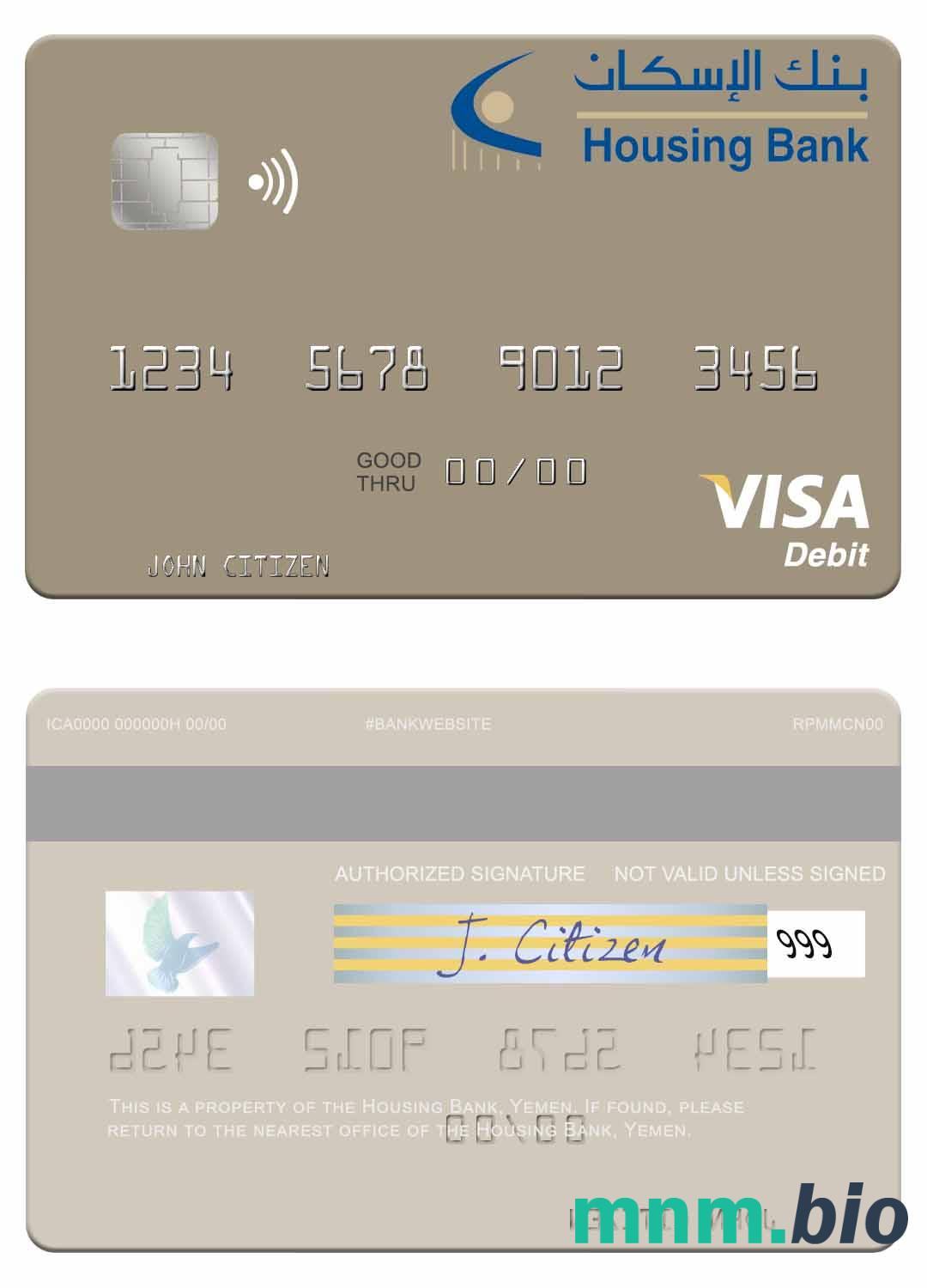 Yemen Housing Bank visa debet karta przykład w formacie PSD